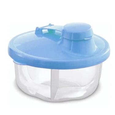 Imagem de Pote com 3 Divisórias e Tampa Giratória Porta Produtos em Pó Leite Achocolatado Whey Creatina Aveia, Livre de BPA, Armazenar Dose de Alimento Para Viagem, Premium, Felix Magazine (Azul)