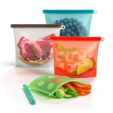 Imagem de Kit 3 Sacos Silicone Reutilizável Para Alimentos Para Freezer Micro-ondas Hermético BPA Free