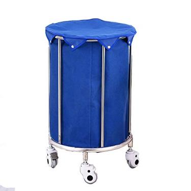 Imagem de Prateleira carros de mão móveis carro de salão de beleza carro classificador de lavandaria redondo com tampa, prático cesto de lavandaria carrinho de linho com roda de travão para hotel