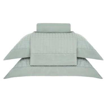 Imagem de Jogo de Cama King Cetim 300 Fios Buddemeyer Damask Square 100% Algodão Penteado Verde 4 peças