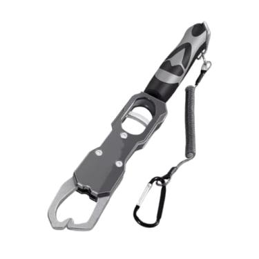 Imagem de Generic Alicate de pesca fácil de pegar, balança embutida, antiderrapante, 39 libras, com cordão de segurança, suporte removedor de anzol leve, Cinza