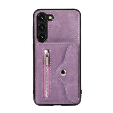 Imagem de Umiup Capa carteira para Samsung Galaxy S24ultra/S24plus/S24, porta-cartões, capa de telefone de couro com alça de pulso, bolsa com zíper, roxo, S24plus