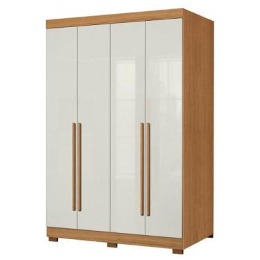 Imagem de Guarda Roupas Solteiro Com 4 Portas 2 Gavetas Creta Madeirado/off Whit