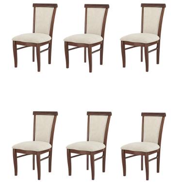 Imagem de Kit 6 Cadeiras Decorativa Sala de Jantar Madeira Maciça Fabregas Facto Pérola/Capuccino - Gran Belo