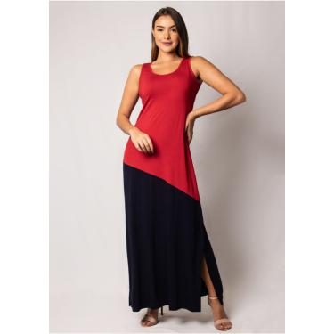 Imagem de Vestido Longo Pau a Pique Básico Vermelho e Azul Marinho