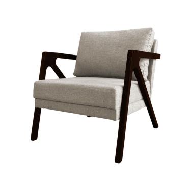 Imagem de Poltrona Mona Monique Luxo Base Madeira Maciça Castanho Linho Bege