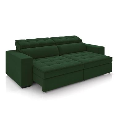 Imagem de Sofá Decorativo Hugo 4 Lugares 300cm Reclinável e Retrátil Veludo Verde G45 - Gran Belo