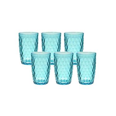 Imagem de Mimo Style Conjunto de 6 Copos de Vidro Azul Tiffany Diamantado 340ml Linha Verre, Jogo Moderno, Resistente e Durável. Para Todos os Tipos de Bebidas e Pode ir na Máquina de Lava-Louças
