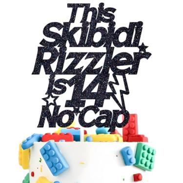 Imagem de This Skibidi Rizzler is 14 No Cap Cake Topper, Funny Modern Z Fourteen Years Old, Bruh I'm 14, 14th Birthday Party Decoration Supplies, Black Glitter