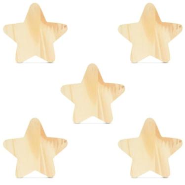 Imagem de Kit 5 Ganchos Cabideiro de Madeira Pinus Pendurador Parede Formato Estrela Decorativo