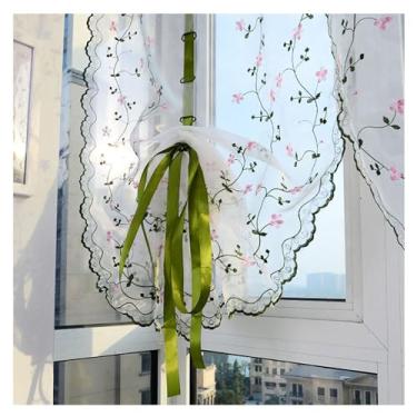 Imagem de Cortina romana, bordado semitransparente, cortinas romanas clássicas florais para janela, cortinas ajustáveis, cortinas para quarto, varanda, cozinha (1 m de altura)