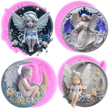 Imagem de MIYAHOUSE Angel Fondant Moldes de silicone para decoração de bolos, topo de cupcake, pasta de goma de chocolate, argila de polímero, conjunto de 4