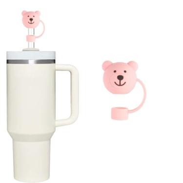 Imagem de Bear Tampa de palha de 10 mm para copo Stanley, topo de palha de silicone de urso compatível com Stanley copo de 30 e 1,134 g, capas fofas de ponta de canudo de 1 cm para acessórios Stanley Cups