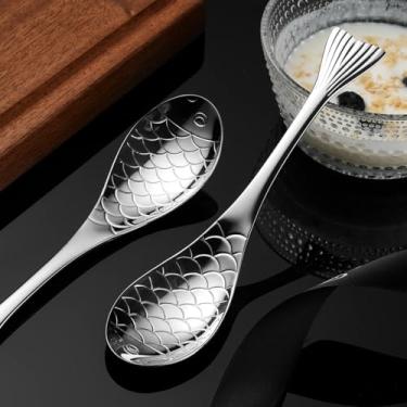Imagem de 2 colheres de peixe prateadas de aço inoxidável de 16 cm para cozinhar sopa, café, colher de chá, sobremesa, bebida, colheres de açúcar, utensílios de mesa, utensílios de cozinha