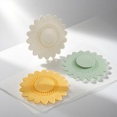 Imagem de Filtro de drenagem com design floral de 3 peças – coletor de cabelo e protetor de chuveiro premium – evita entupimentos, capa de ralo de piso elegante para banheiros domésticos