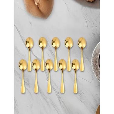 Imagem de Conjunto de 10 colheres de café de aço inoxidável para colheres de sobremesa para utensílios de mesa, cozinha, café ou bar, dourado