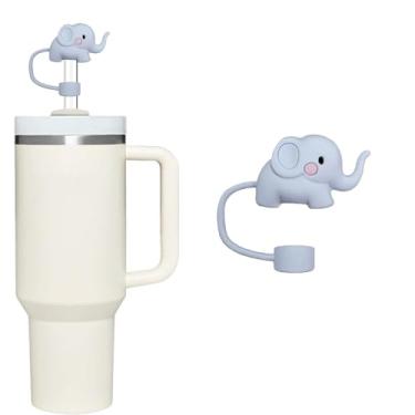 Imagem de Elefantes Capa de palha Stanley de silicone animal para copo Stanley – Compatível com copos de 850 g e 1,134 g, topo de canudo reutilizável à prova de poeira de 1 cm.