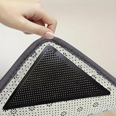 Imagem de 8 peças de pegadores de tapete triangulares antiderrapantes, almofadas adesivas de dupla face, fáceis de aplicar e remover, laváveis, mantém os cantos planos em pisos de madeira e azulejos para