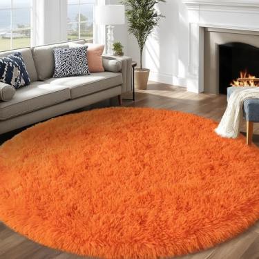 Imagem de Tapete redondo laranja para quarto, tapetes circulares de 2,1 m para sala de estar, tapete felpudo grande macio para adolescentes, meninas, meninos, berçário, dormitório, decoração de casa, estética