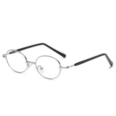 Imagem de JRLLFD Óculos de sol pequenos de metal oval, da moda, femininos, retrô, punk, masculinos, com lentes transparentes, armação uv400 (prata, preto e transparente)