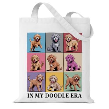 Imagem de Sacolas de presente engraçadas douradas para mulheres, cachorrinhos, mamãe na minha era, reutilizável, mercearia, bolsa de ombro para compras, trabalho, viagem, praia, academia, cachorro, mamãe