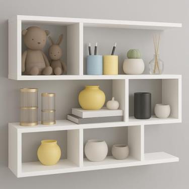 Imagem de Nicho Decorativo de MDF Branco 80x80x15cm Organizador Modular para Quarto Porta Enfeites e Livro Prateleiras sinanue