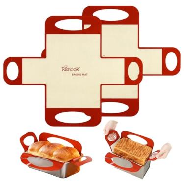 Imagem de Tapetes de silicone para assar, pacote com 2 forros e levantadores de pão de silicone com 4 alças, eslinga de pão reutilizável de grau alimentício, antiaderente e fácil de limpar para formas de pão de