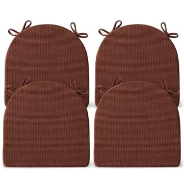 Imagem de SM-XLHN Conjunto de 4 almofadas de cadeira para cadeiras de jantar, almofadas antiderrapantes para cadeira de cozinha com laços, almofadas de assento de espuma de alta resiliência, capa lavável