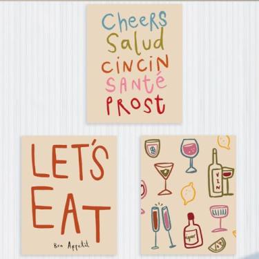 Imagem de 3 peças vintage Wine Cheers impressões de arte de parede acessórios de carrinho de bar decoração de parede arte de cozinha pôster moderno feminino pintura para sala de dançar apartamento galeria sala