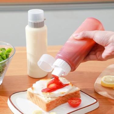 Imagem de 1 pacote de garrafa de espremedor de molho: garrafa de ketchup de plástico com tampa e funil - condimentos ideais, molho líquido para churrasco e dispensador de arte de panqueca (branco, grande)
