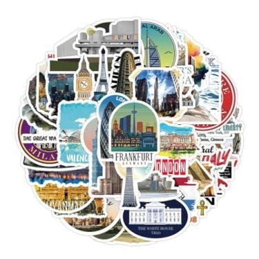 Imagem de 50 adesivos de edifícios mundialmente famosos para mulheres, homens e adultos, pacotes de adesivos de garrafa, adesivos de vinil à prova d'água para laptop, motocicleta, bicicleta, skate, bagagem