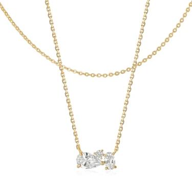 Imagem de Valloey Rover Colares de diamante para mulheres - Colar delicado em camadas de ouro 14K banhado a ouro 14 K não mancha, conjunto de corrente de colar de zircônia cúbica fofo moderno joias de casamento