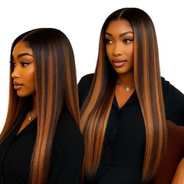 Imagem de Peruca Wig com Mechas Natural Longa Lisa Sem Franja - Maya Hair