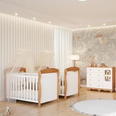 Imagem de Quarto Bebê Gêmeos 2 Berços Americano Marquesa Cômoda 1 Porta Uli 100% MDF