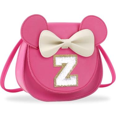 Imagem de Presentes de aniversário para meninas de 2, 3, 4, 5, 6, 7, 8, 9 e 10 anos de idade, bolsa infantil infantil para meninas pequenas com laço de orelha de rato personalizado, Branco pequeno rosado, Z, Z