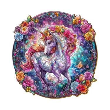 Imagem de Quebra-Cabeça De Madeira Cavalo Arco-Íris Formato Animal Irregular Cai