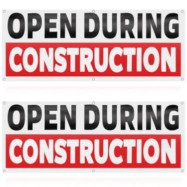 Imagem de Fanfanwin 2 peças, 45,7 x 121,7 cm aberto durante a construção, placa de vinil para quintal industrial comercial com ilhós de metal, resistente, à prova de intempéries, agora aberta, faixa de compras