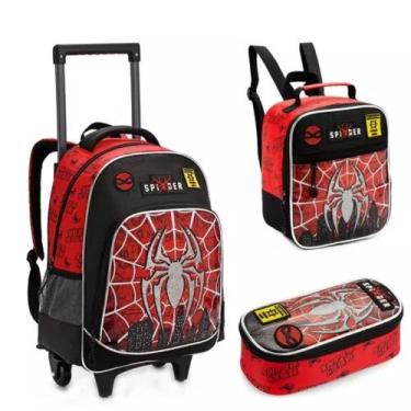 Imagem de Kit Mochila Rodinha Infantil Menino 3 Peças Homem Aranha - Denlex, Pre