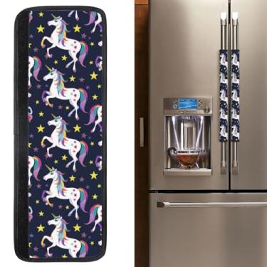 Imagem de Buyidec Capas para maçanetas de porta de geladeira estrela unicórnio capa lavável lava-louças micro-ondas geladeira forno decoração maçaneta capa mantém seus aparelhos de cozinha limpos
