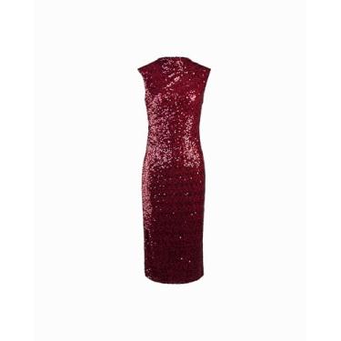 Imagem de Anne Klein Vestido midi feminino de malha de lantejoulas sem mangas, Vermelho, GG