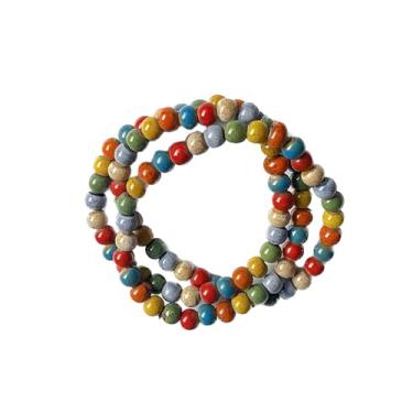Imagem de RUIFUU Pulseira de cerâmica colorida com contas, 3 fileiras de pulseiras de cerâmica empilháveis lindas pulseiras nativas americanas boêmias joias hippie para mulheres