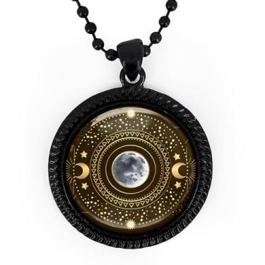Imagem de Colar de lua esotérica - pingente do sistema solar celestial, astronomia antiga, joias feitas à mão, prata ou preto - 637-RN, Large, Metal, Sem Pedra Preciosa