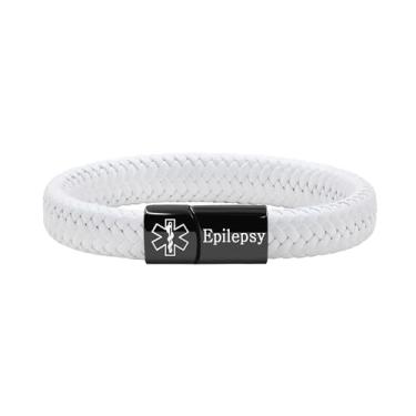 Imagem de Oneress Pulseira de alerta médico para homens e mulheres, pulseira preta com fecho de aço inoxidável para identificação de emergência, pulseira de couro PU com informações de saúde YA5551, Stylish