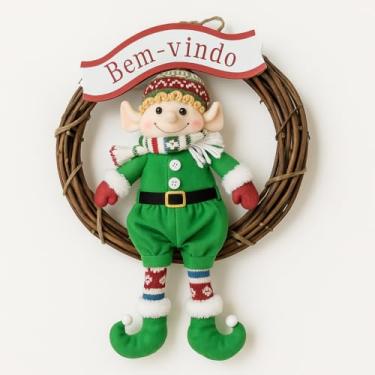 Imagem de Guirlanda Sisal Placa Bem-Vindo com Duende 48x35cm Enfeite Natalino Durável e Leve