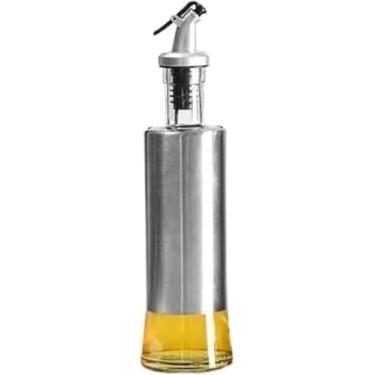 Imagem de Galheteiro 300ml Vidro e Aço Inox com Bico Dosador | Porta Azeite e Vinagre Antigotejamento, Cozinha Chique e Moderna