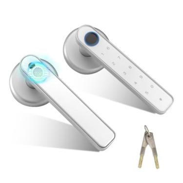 Imagem de Fechadura de porta com impressão digital, fechadura biométrica com tela sensível ao toque, com teclado de senha, maçaneta de entrada sem chave, maçaneta de fechadura inteligente, fechadura digital,