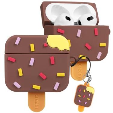 Imagem de Boaretiu Capa para Airpods 3 – Linda Kawaii luminosa marrom sorvete com chaveiro para AirPods 3ª geração, capa divertida de silicone macio 3D divertida para meninas, mulheres adolescentes para Air Pod