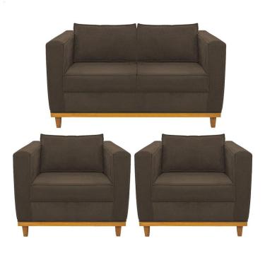 Imagem de Kit Sofá 2 Lugares 2 Poltronas Europa Suede Marrom