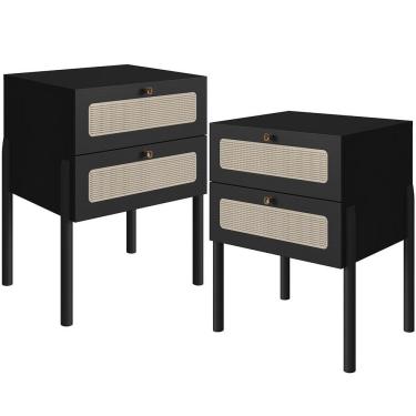 Imagem de Kit 02 Mesas De Cabeceira 02 Gavetas Com Telinha Pés Madeira Moss A03 Nero Preto
