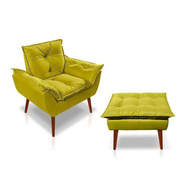 Imagem de Kit C- 01 Poltrona Opala + 01 Puff Opala Elegante Suede Amarelo
